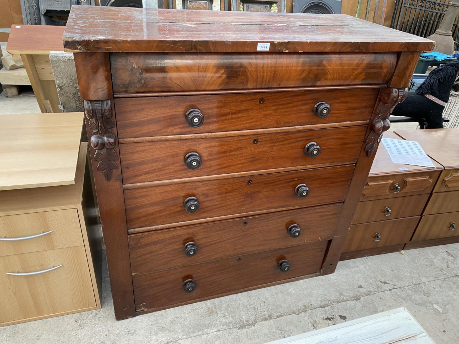 A VICTORIAN MAHOGANY CHEST OF ONE SECRET AND FIVE LONG DRAWERS