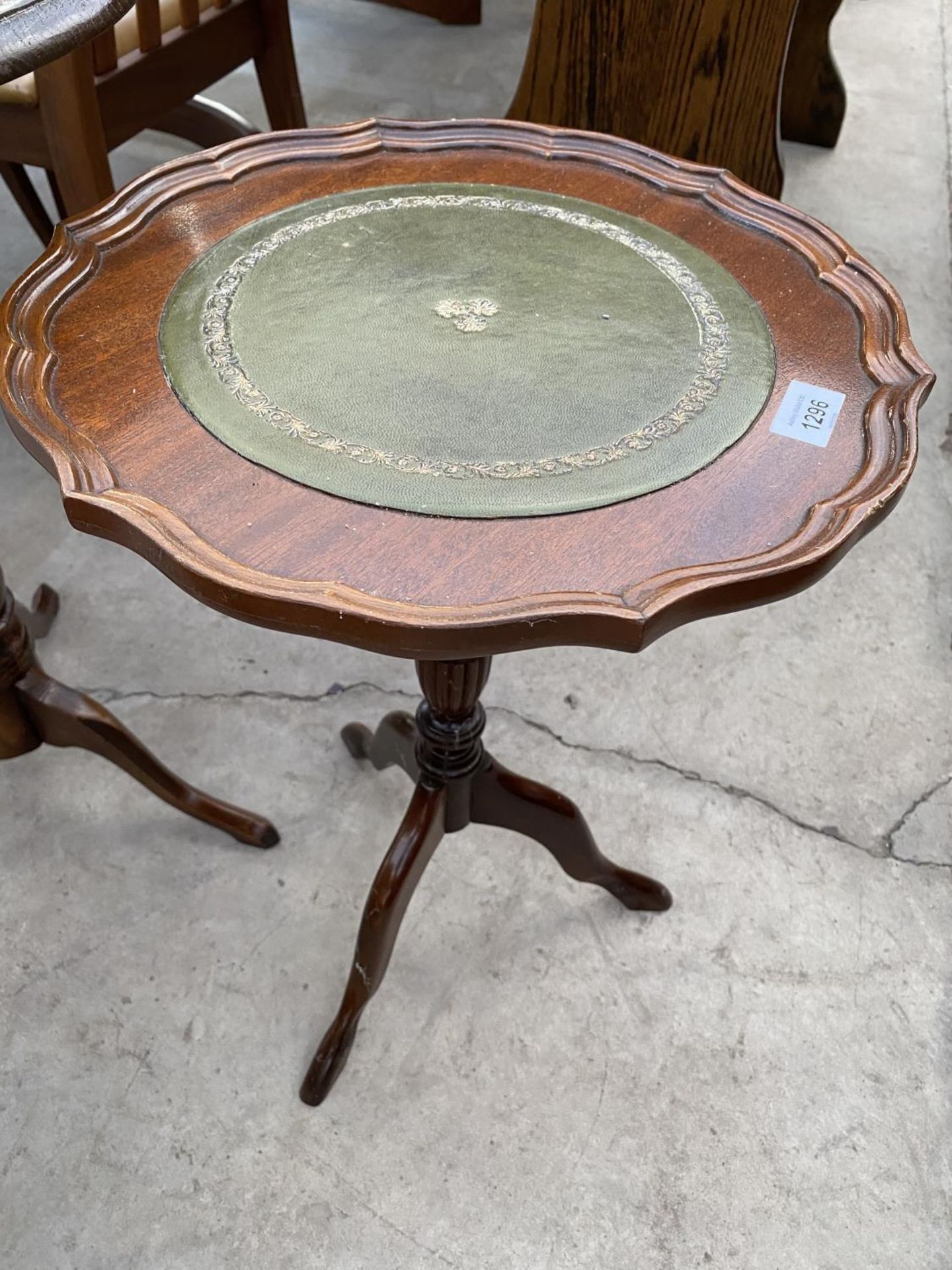 A MAHOGANY WINE TABLE WITH LEATHER TOP AND AN OAK WINE TABLE - Image 2 of 3