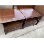 TWO STAG MINSTREL MAHOGANY BEDSIDE CHESTS WITH ONE DRAWER
