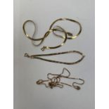 THREE 9CT YELLOW GOLD ITEMS - TWO NECKLACES AND A BRACELET, TOTAL WEIGHT 6.4 GRAMS