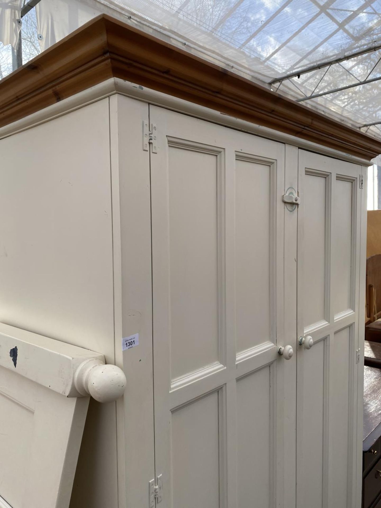 A YESTERDAYS PINE CREAM AND PINE WARDROBE AND DOUBLE BED HEAD - Image 3 of 4