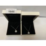 TWO SILVER NECKLACES WITH CLEAR STONE PENDANT DESIGN, BOXED