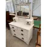 A WHITE PAINTED DRESSING TABLE WITH TWO LONG AND TWO SHORT DRAWERS, TWO SMALL UPPER DRAWERS AND