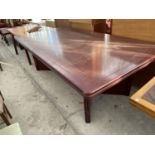 A LARGE BOARDROOM STYLE MAHOGANY TABLE