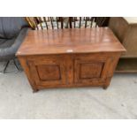 A PINE BEDDING CHEST WITH HINGED TOP AND A MAHOGANY LINEN CHEST WITH HINGED TOP AND LOWER SHELF