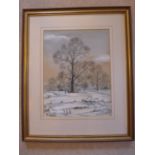 JOHN STRAW (BRITISH, 20TH CENTURY) WATERCOLOUR OF A WINTER WOODLAND SCENE, SIGNED AND DATED 1983, 39