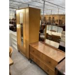 A RETRO TEAK WARDROBE AND DRESSING TABLE