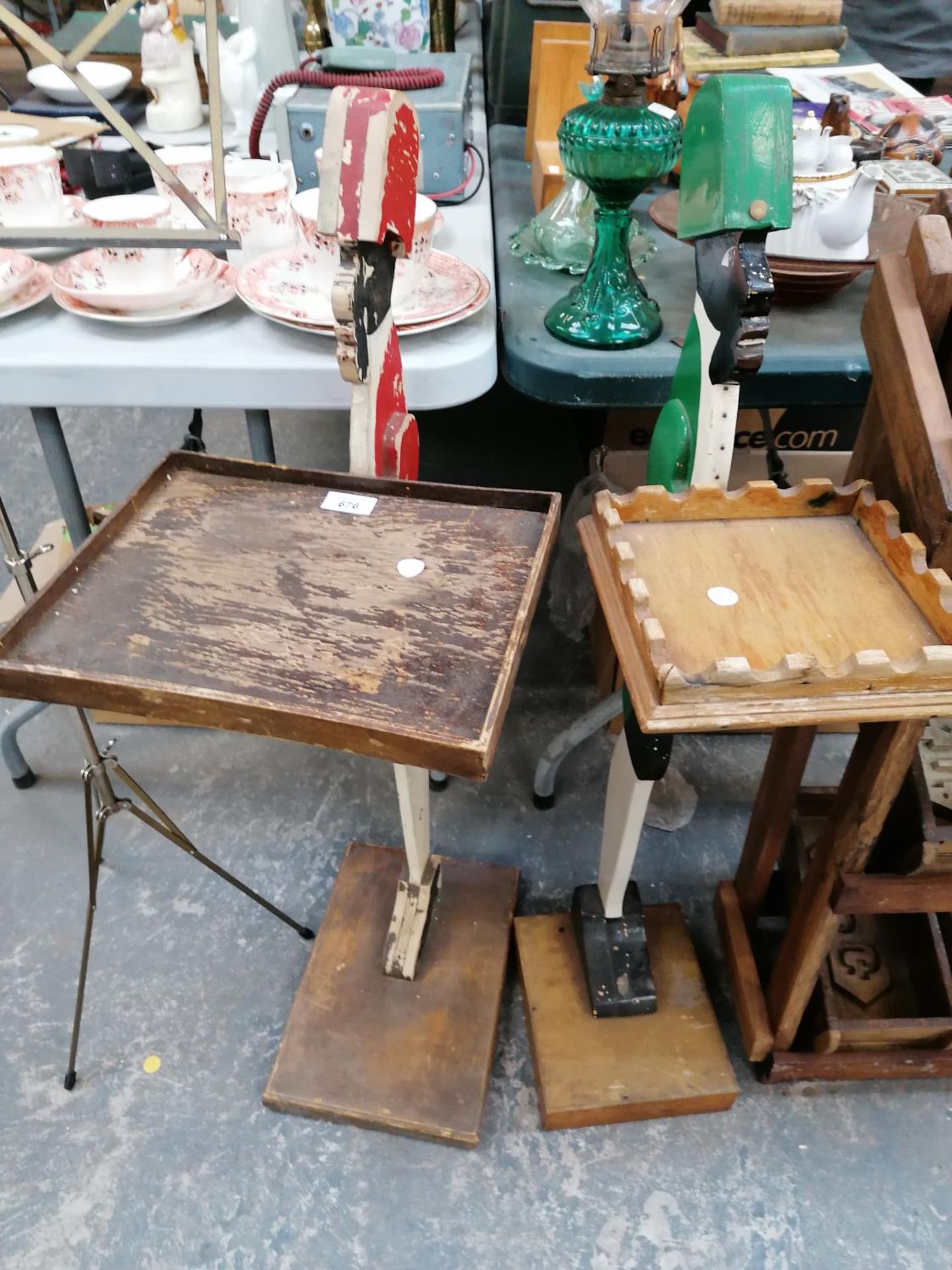 TWO VINTAGE WOODEN PAINTED FIGURAL DUMB WAITERS