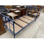 A BLUE METAL SINGLE BED