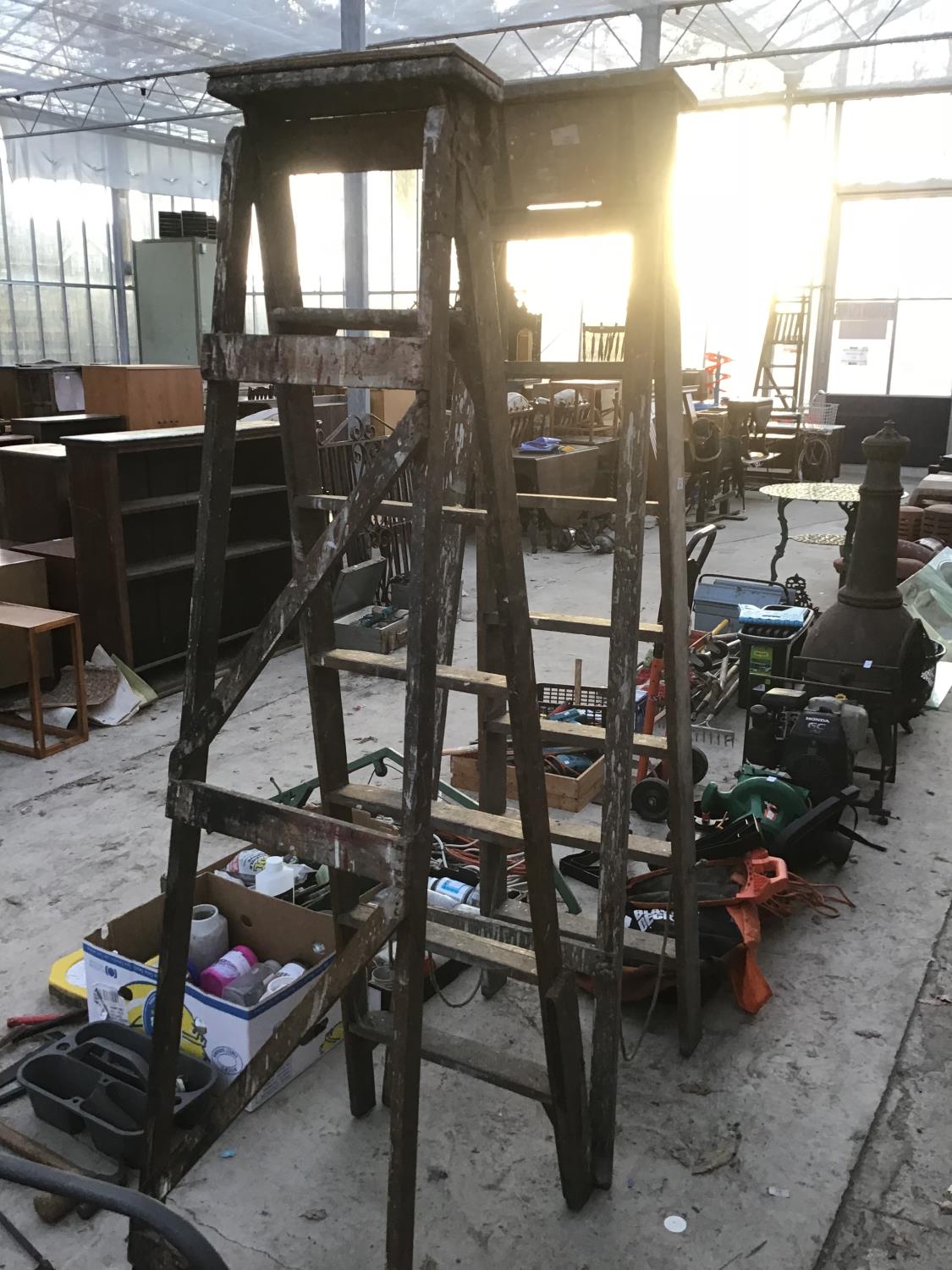 TWO SETS OF VINTAGE WOODEN SIX RUNG STEP LADDERS