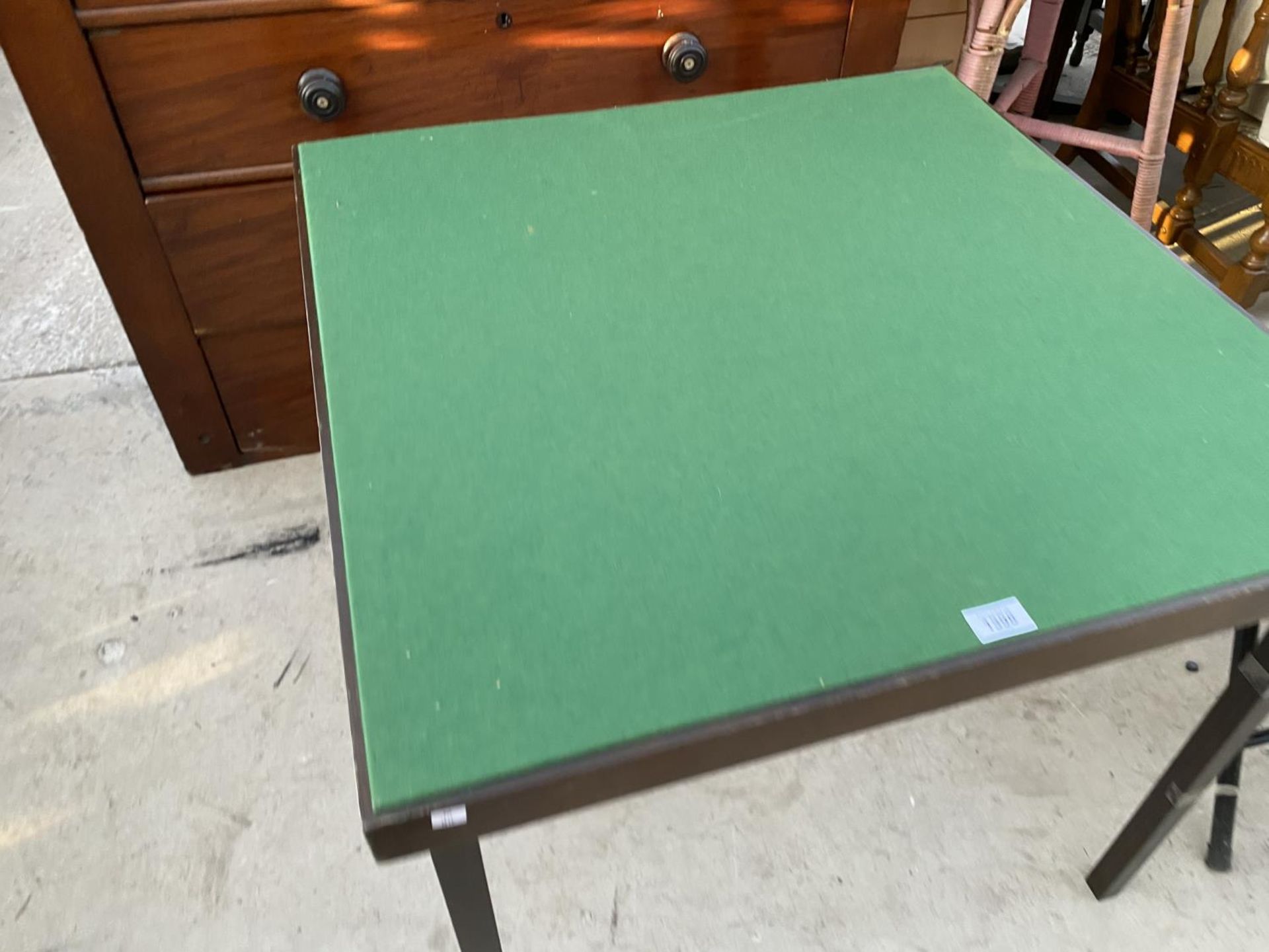 A FOLDING CARD TABLE WITH GREEN BAIZE TOP - Image 2 of 2