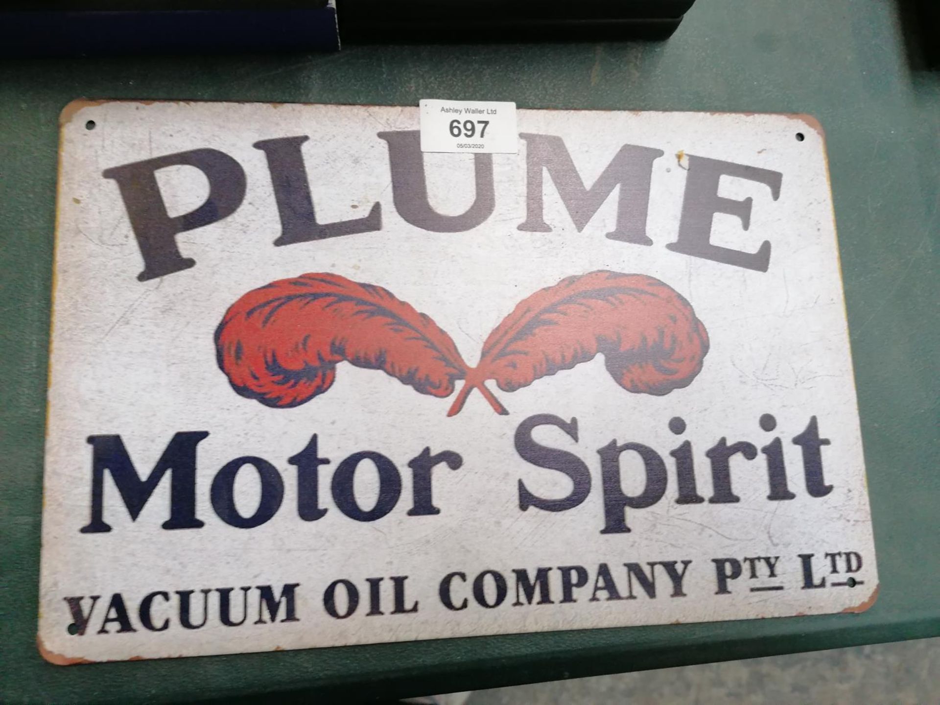 A 'PLUME MOTOR SPIRIT' VINTAGE STYLE METAL SIGN