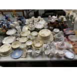 A HUGE COLLECTION OF ASSORTED CERAMICS TO INCLUDE AYNSLEY VASES, WEDGWOOD TRINKET BOX, CUPS AND