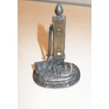 A SPELTER MOUNTED THERMOMETER, (LACKING THERMOMETER
