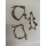 THREE SILVER LADIES CHARM BRACELETS