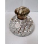 A HALLMARKED SILVER TOPPED INKWELL