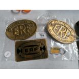 THREE 'ERF' BRASS PLAQUES