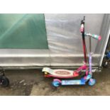 A RED RAZOR SCOOTER AND A FROZEN SCOOTER