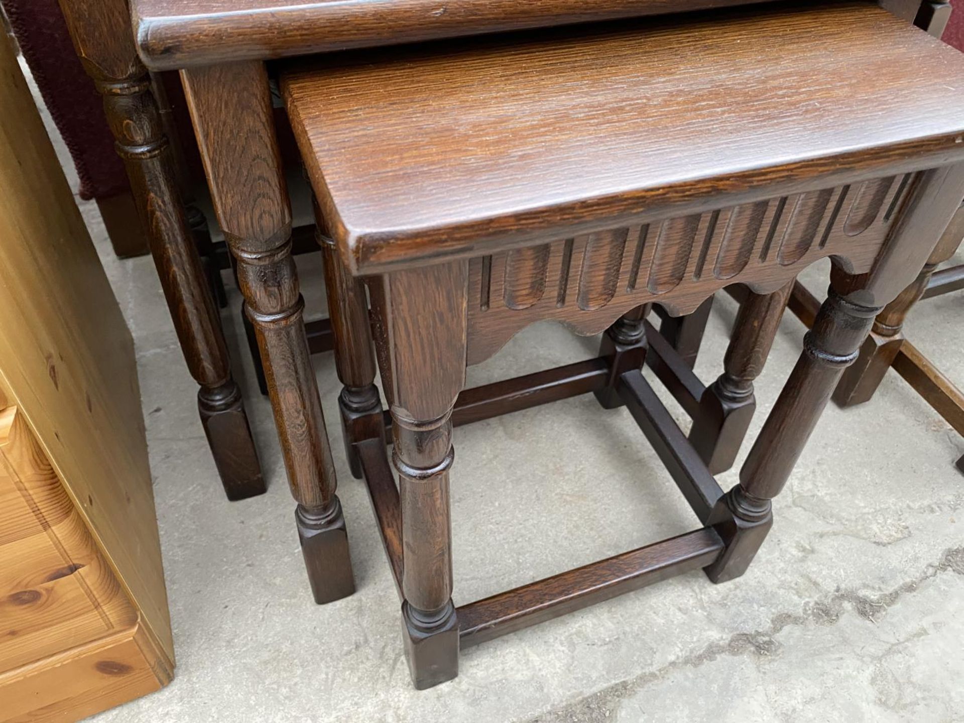 TWO OAK NESTS OF TABLES - Image 3 of 5