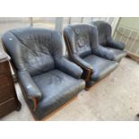 THREE LEATHER AND MAHOGANY ARMCHAIRS