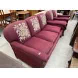 A 1940s THREE SEATER SOFA AND TWO ARMCHAIRS