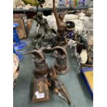 A PAIR OF SPELTER STLYE FIGURES (A/F) AND FURTHER VINTAGE BIBLE
