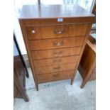 A TEAK CHEST OF SIX DRAWERS