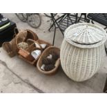 VARIOUS WICKER BASKET ITEMS TO INCLUDE A LAUNDRY BASKET ETC