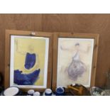 TWO WOODEN FRAMED MODERN ABSTRACT PRINTS