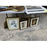 A COLLECTION OF FRAMED PRINTS TO INCLUDE HORSE RIDING SCENE, FLOWERS ETC