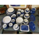 A DENBY DINNER AND TEA SET TO INCLUDE CUPS, SAUCERS, PLATES, JUGS, BUTTER DISHES
