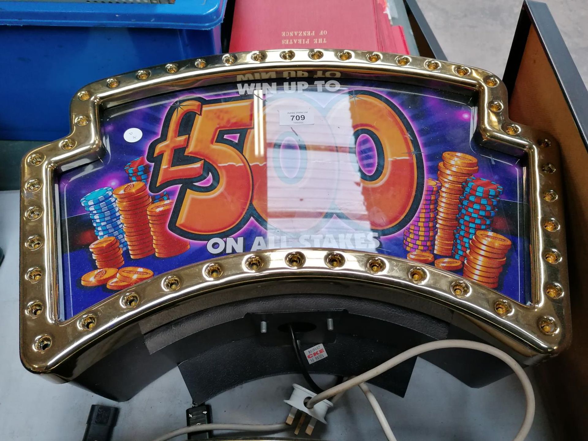 A £500 CASH FRUIT MACHINE LIGHT UP JACKPOT SIGN, WORKING ORDER