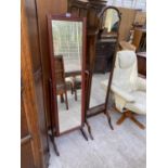 TWO CHEVAL MIRRORS - ONE MAHOGANY, ONE OAK