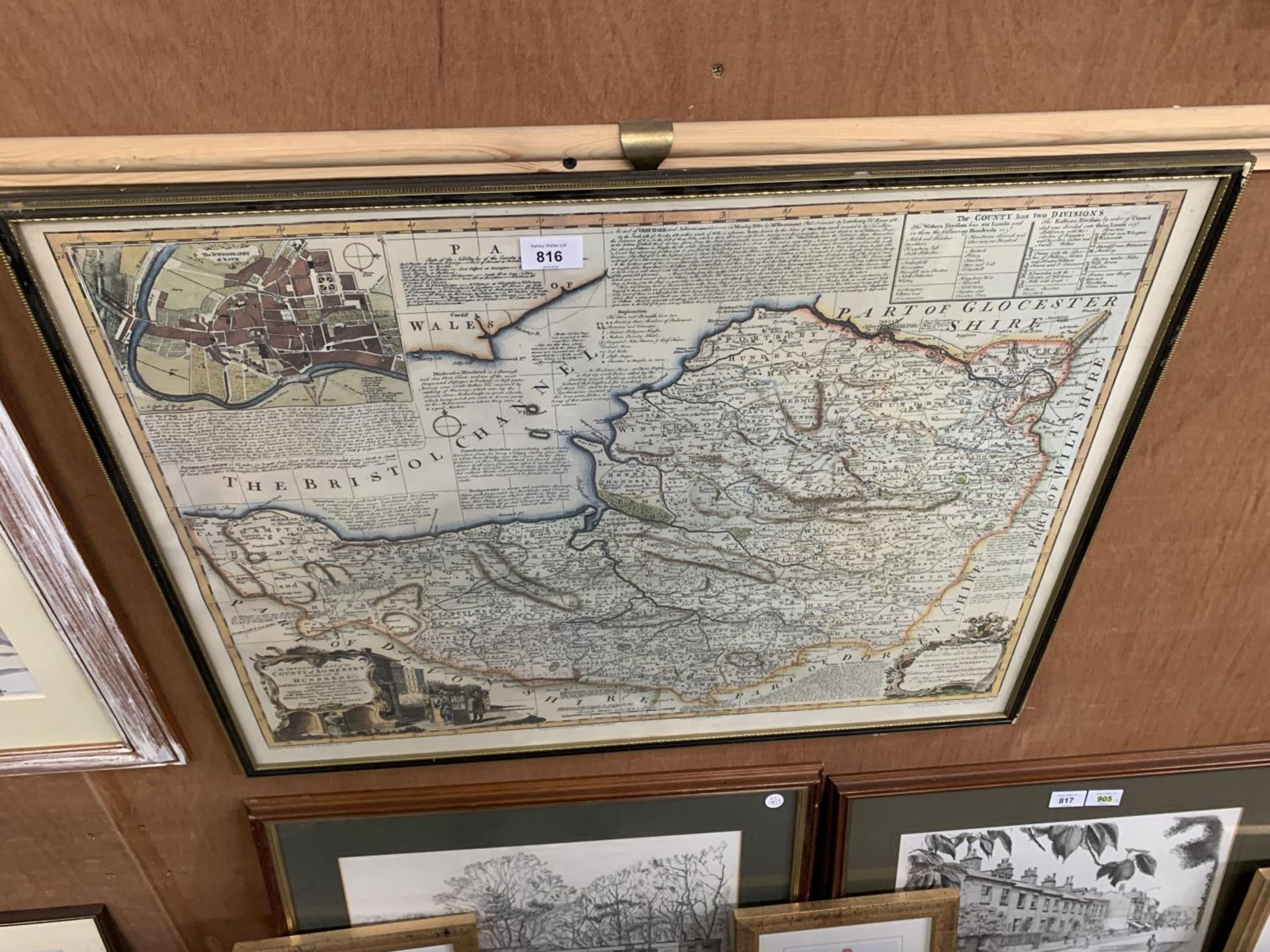 A LARGE FRAMED COUNTY OF SOMERSET MAP