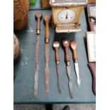 A GROUP OF FIVE VINTAGE LARGE OVERSIZED CHISELS