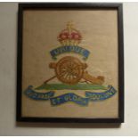 A ROYAL ARTILLERY NEEDLEWORK PICTURE IN FRAME