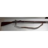 A 3 BAND 1856 WINDSOR PERCUSSION CAP RIFLE, LENGTH OF BARREL 99 CM