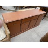 A MORRIS FURNITURE CHERRY WOOD SIDEBOARD WITH FOUR DOORS AND ONE DRAWER