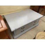 A GREY SHABBY CHIC COFFEE TABLE WITH TWO DRAWERS