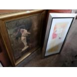 A LARGE GILT FRAMED PRINT OF A LADY AND FURTHER FRAMED PRINT (2)