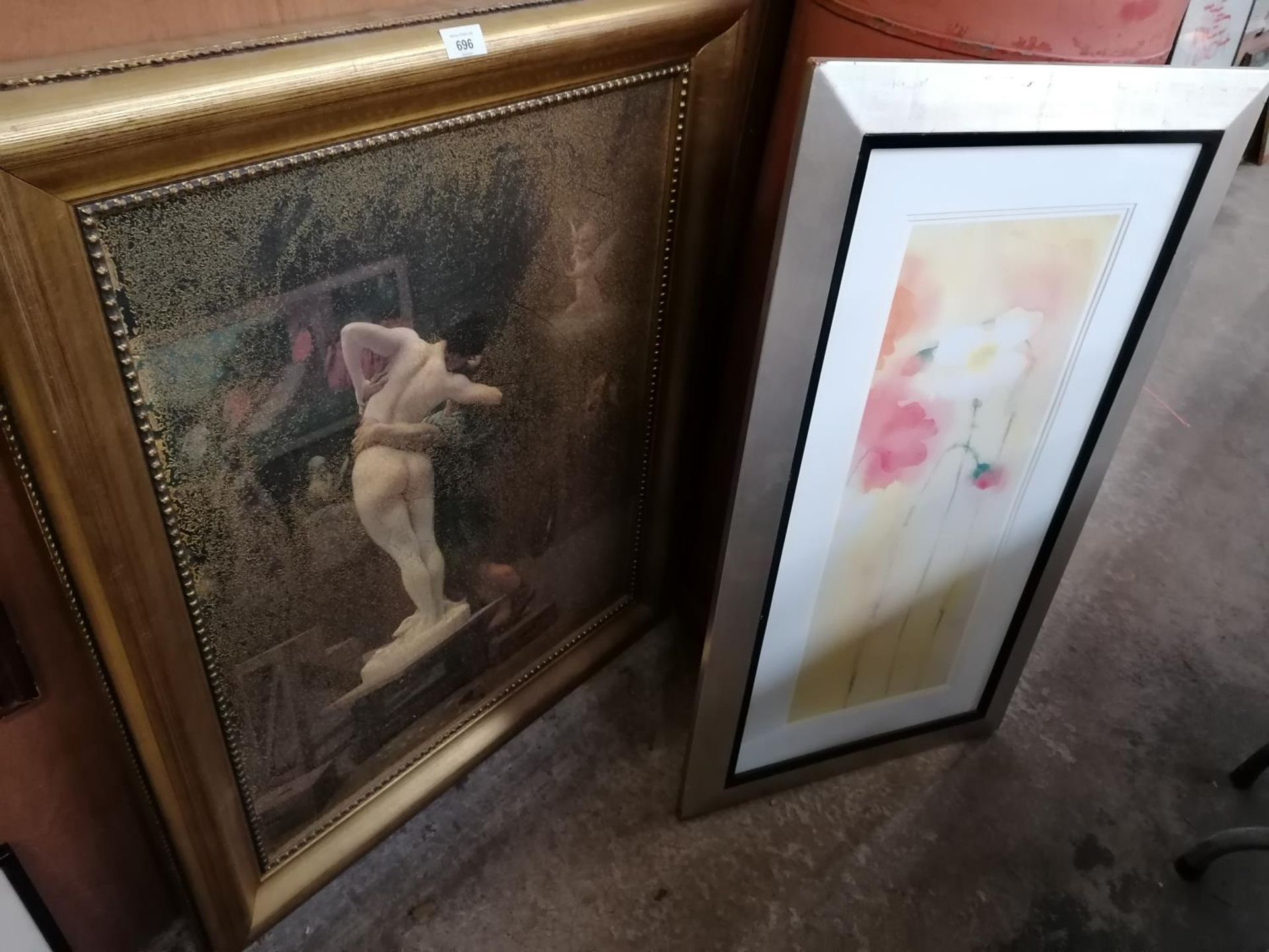 A LARGE GILT FRAMED PRINT OF A LADY AND FURTHER FRAMED PRINT (2)