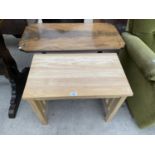 A MODERN OAK OCCASIONAL TABLE AND A MAHOGANY COFFEE TABLE
