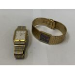 TWO GENTS RETRO YELLOW METAL FASHION WATCHES W