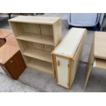 A BEECH DINING TABLE AND A PINE EFFECT BOOKCASE