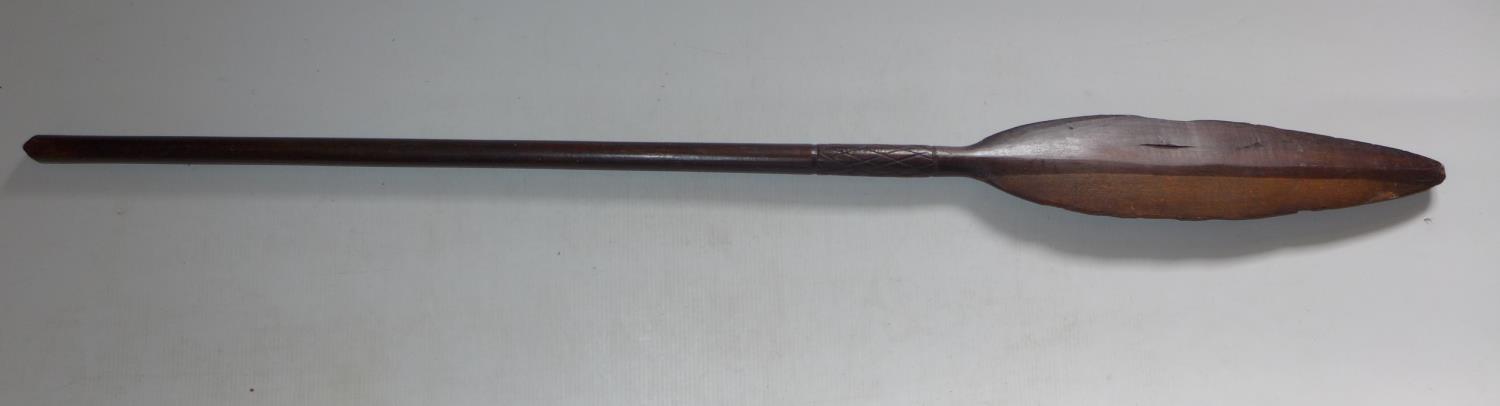 A ZULU STYLE WOOD ASSEGAI, LENGTH 95 CM