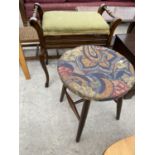 A MAHOGANY STOOL AND A MAHOGANY PIANO STOOL WITH HINGED SEAT