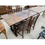 AN OAK REFECTORY DINING TABLE AND FOUR LADDER BACK DINING CHAIRS
