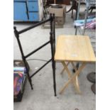 A SMALL PINE FOLDING TABLE AND A WOODEN CLOTHES MAIDEN
