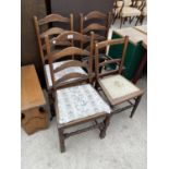 THREE OAK DINING CHAIRS AND A MAHOGANY BEDROOM CHAIR