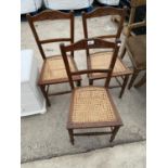 THREE MAHOGANY BEDROOM CHAIRS WITH RATTAN SEATS